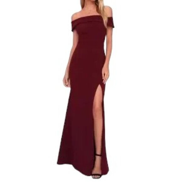LULUS Aveline Off the Shoulder Maxi Dress in Burgundy SZ S - Picture 13 of 13